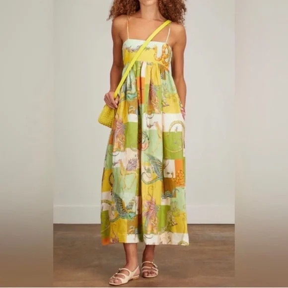 NWOT Alemais Jerome Patchwork Linen Midi Dress US Size 6 - Picture 4 of 9